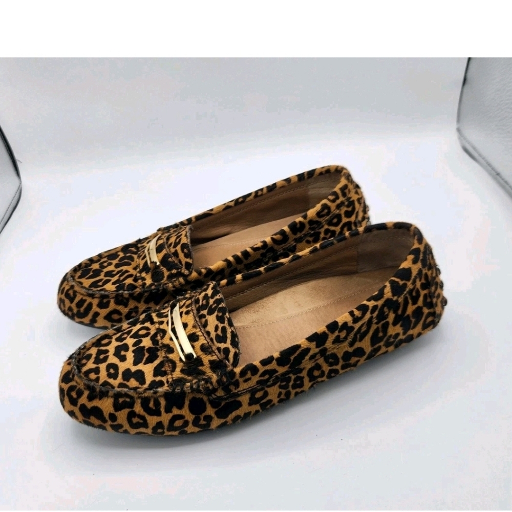 Vionic Leopard Honor Ashby Driving Loafer Shoes Hair Calf Slip On Womens SZ 7.5